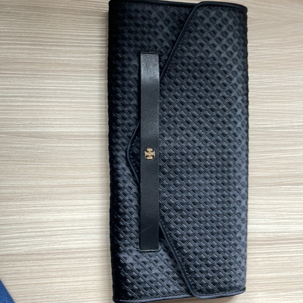 Tory Burch quilted black clutch